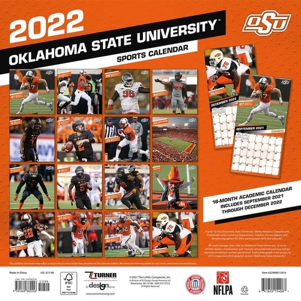 Okstate Calendar 2022 Turner Licensing, Oklahoma State Cowboys 2022 Wall Calendar - Overstock -  33966815