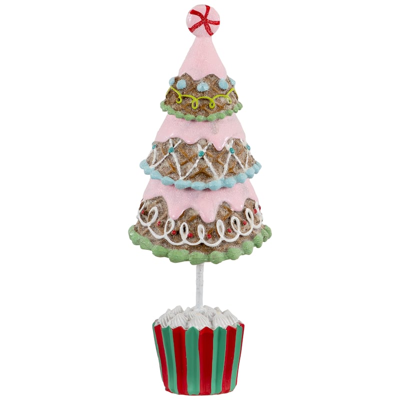 10.25" Pink Frosting and Waffle Cone Christmas Cupcake Tree Tabletop Centerpiece
