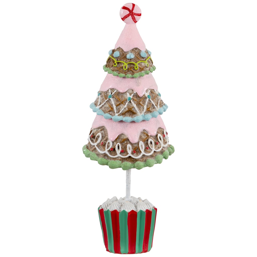 10.25" Pink Frosting and Waffle Cone Christmas Cupcake Tree Tabletop Centerpiece