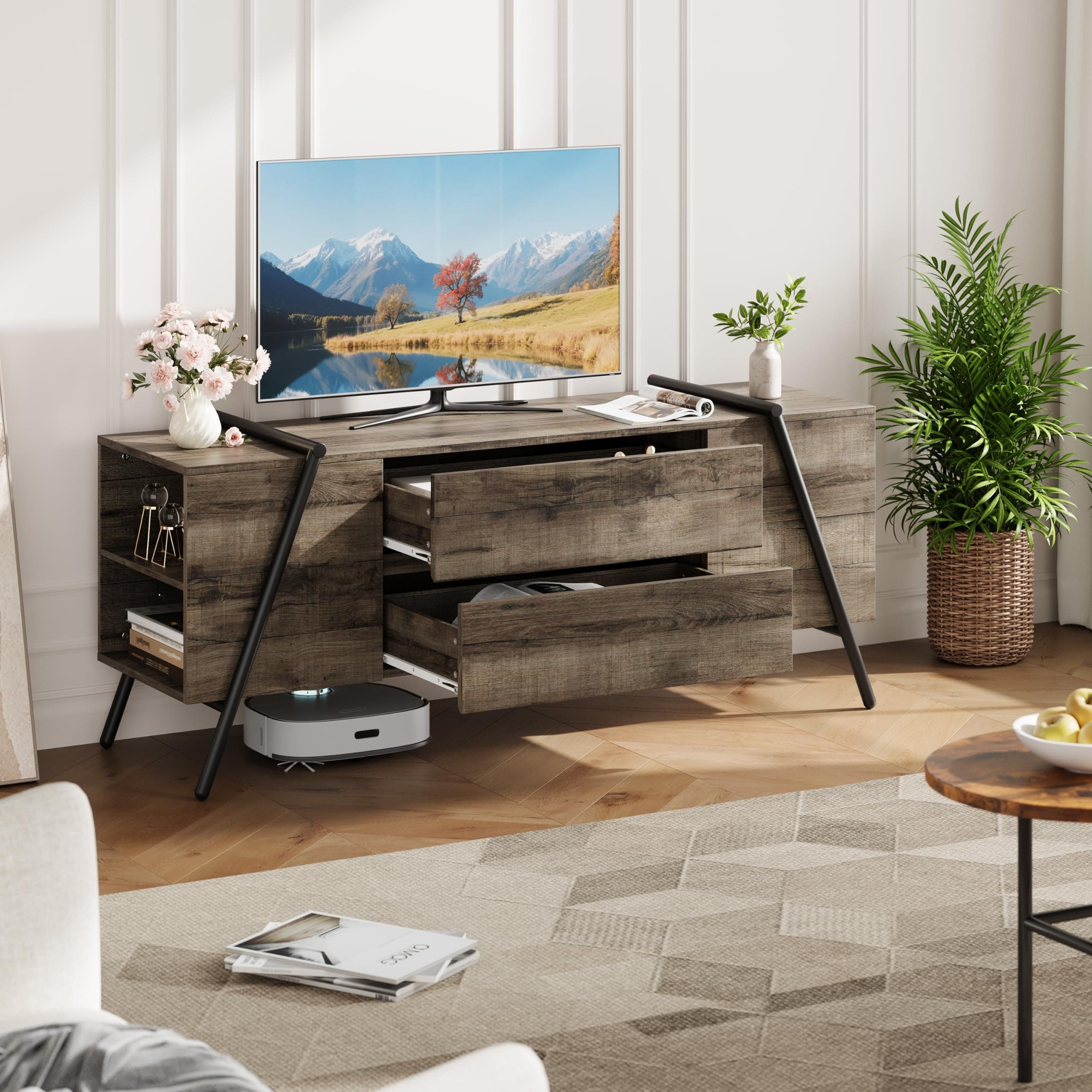 TV Stand, Entertainment Center with Adjustable Shelf, 2 Drawers, TV Console Table, Media Console