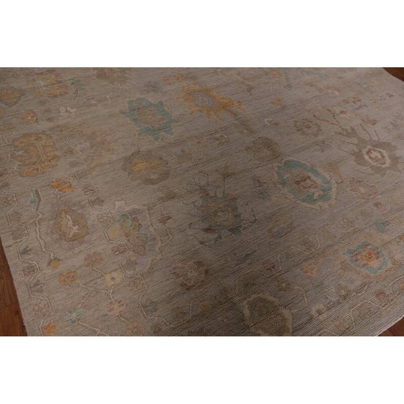 Vegetable Dye Beige Oushak Turkish Rug Hand-Knotted Wool Carpet - 8'1" x 9'8"