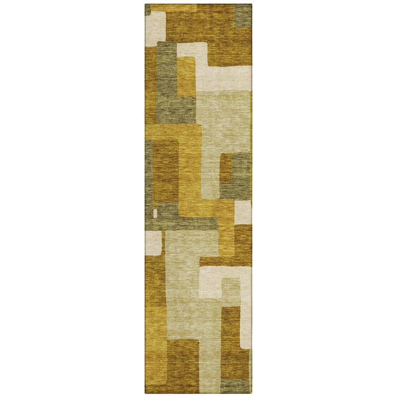 Machine Washable Indoor/ Outdoor Contempoary Blocks Chantille Rug