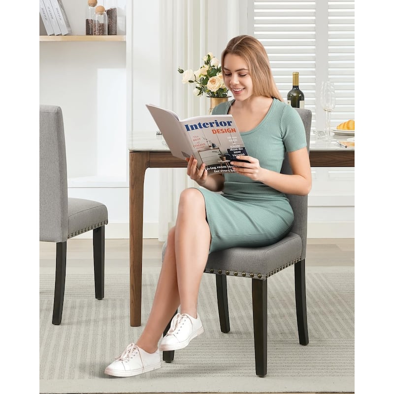 Modern Fabric Dining Chairs Set of 2 – Upholstered Curved Backrest, Wood Legs & 265lb Capacity, for Kitchen/Dining Room