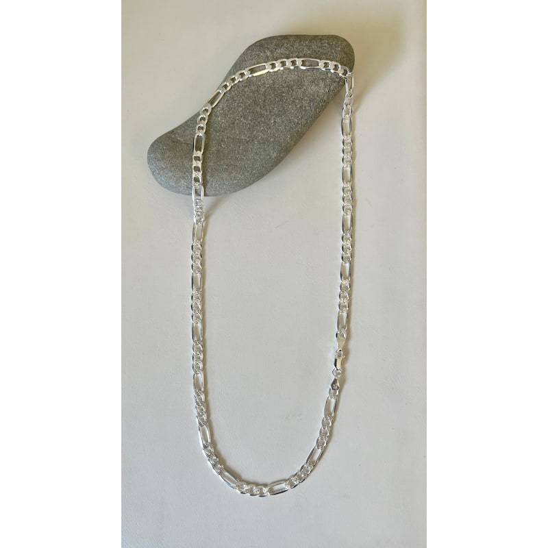 Sterling Silver 6 mm Figaro Pave Chain Necklace by Roberto Martinez