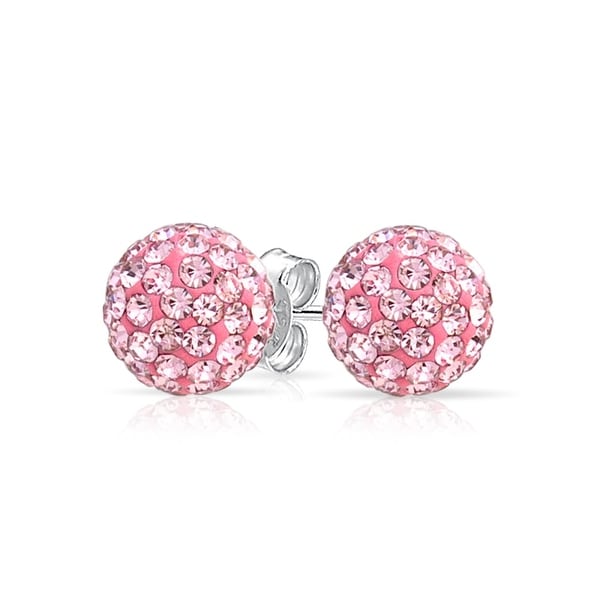 Bling Jewelry Imitation Pink Topaz Crystal Stud Earrings Bling Jewelry Imitation Pink Topaz Crystal Stud Earrings Shamballa Inspired 925 Sterling Silver 8mm