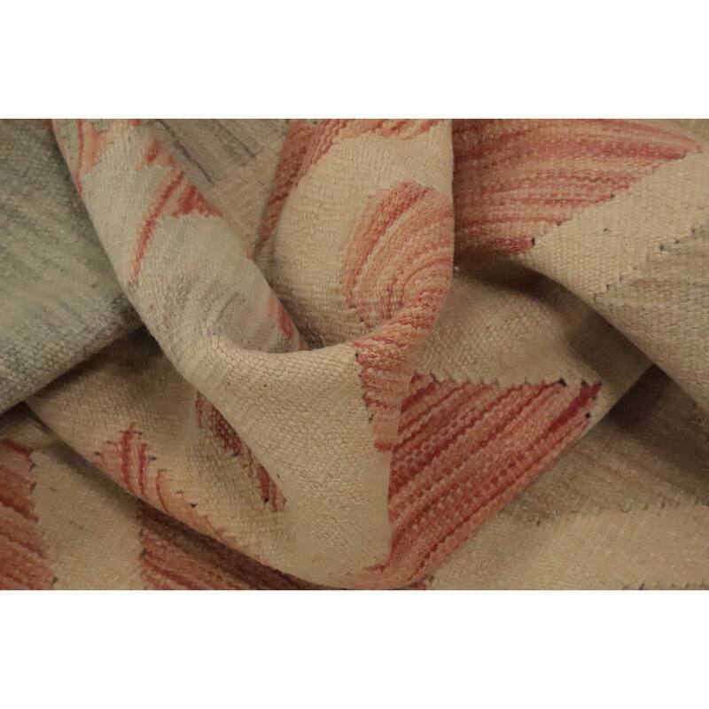 Hand Woven Oriental 100% Wool Carpet Southwestern Tribal Beige & Ivories Kilim Area Rug - 9' 7'' X 6' 10''