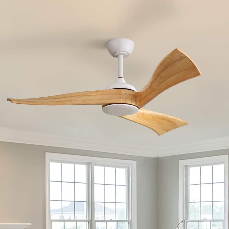 52" Wood Noiseless 3-Blade Ceiling Fans with Dimmable LED Light Optional and Remote, 6-Speed Reversible DC Motor