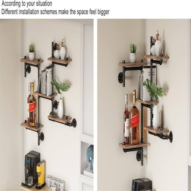 Industrial Floating Pipe Wall Mounted Shelves Rustic Modern Wood Shelving