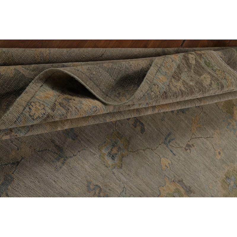 Vegetable Dye Oushak Turkish Area Rug Hand-Knotted Grey Wool Carpet - 8'10" x 11'10"