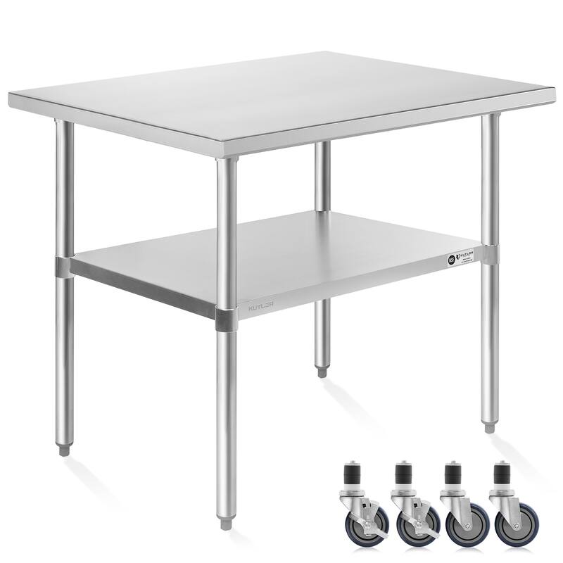 30 x 48in NSF Commercial Stainless Steel Prep and Work Table w Wheels - 30" x 48" - Silver