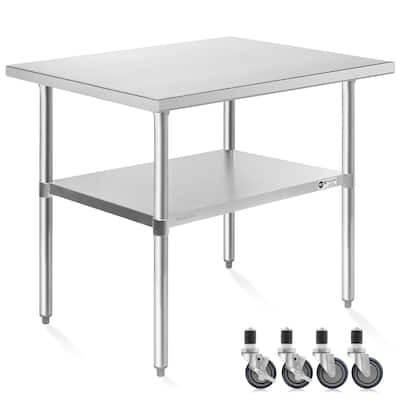 30 x 48in NSF Commercial Stainless Steel Prep and Work Table w Wheels - 30" x 48"