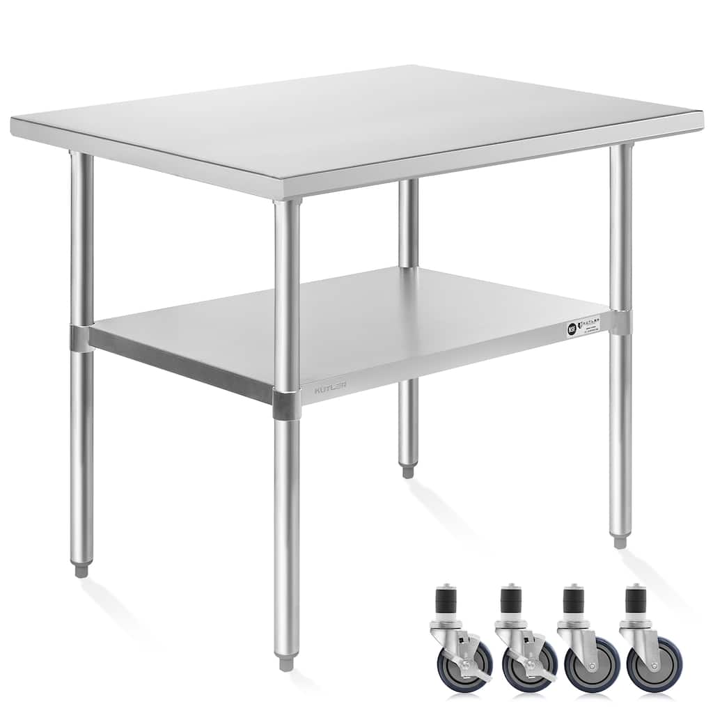 30 x 48in NSF Commercial Stainless Steel Prep and Work Table w Wheels - 30" x 48"