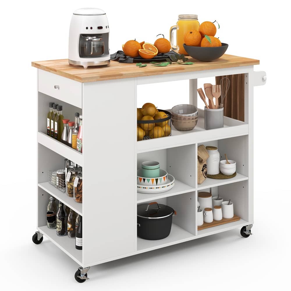 Costway Kitchen Island Trolley Cart on Wheels with Storage Open - See Details