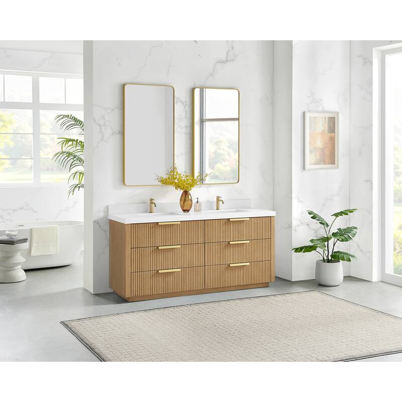 Santarem Double Vanity with Pure White Quartz Stone Top without Mirror