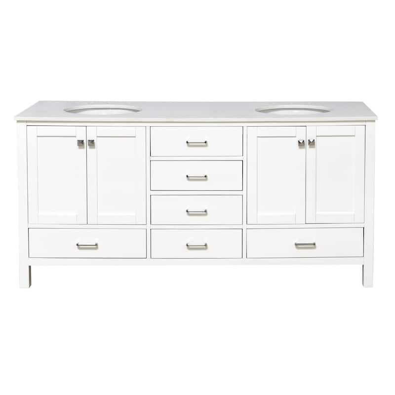 KitchenBathCollection Horizon 72" Double Bathroom Vanity with Engineered White Top