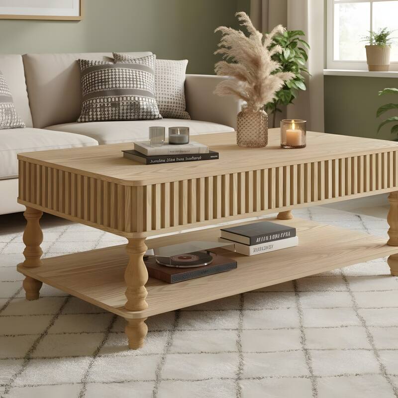 Rustic Style Lift-Top Coffee Table with Hidden & Open Storage