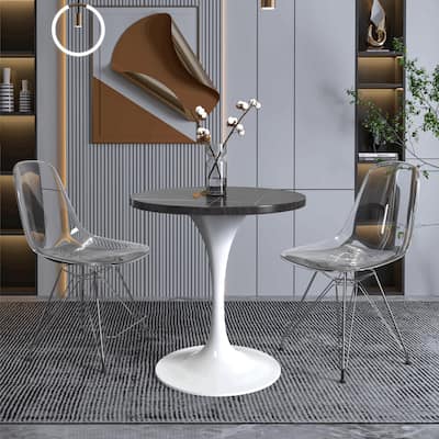 LeisureMod Verve Round Dining Table with Sintered Stone TableTop and Stainless Steel Base for Kitchen & Dining Room