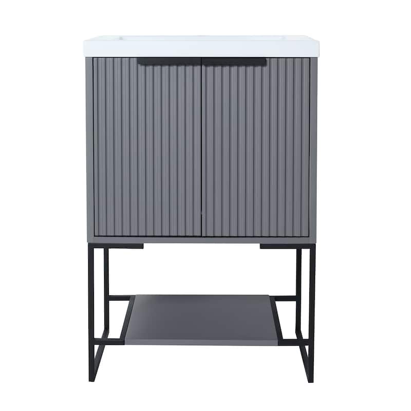 24"/30" Plywood Freestanding Bathroom Vanity Set with White Sink