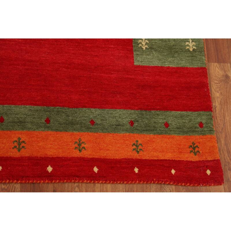 Red Gabbeh Indian Area Rug Handmade Wool Carpet - 5'11"x 7'11"