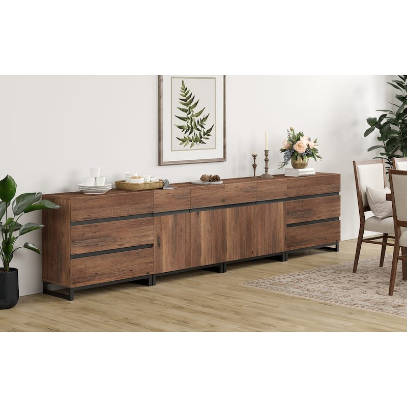 WAMPAT 4 in 1 Multifunctional Sideboard Buffet Cabinets, Modern Sideboard with 6 Drawers and Adjustable Shelves