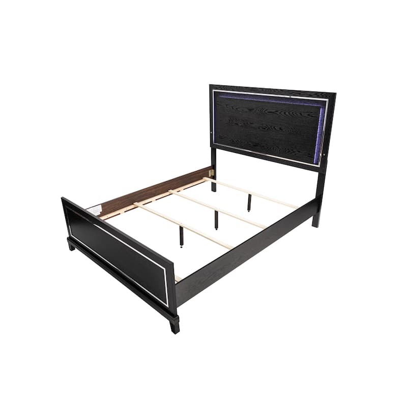 Modern Style 1pc Bed Set LED Light Headboard Tapered Legs Black Finish Bedroom Furniture