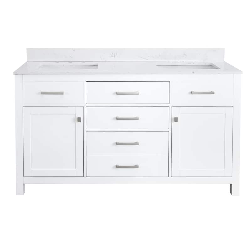 PROOX Freestanding Bathroom Vanity Engineer Stone with Ceramic Rectangular Sink - 60"W x 22"D - Double Sink