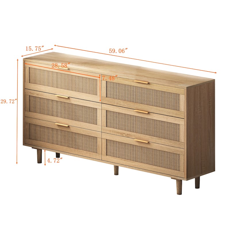 59.06"6-Drawers Rattan Storage Cabinet Rattan Drawer