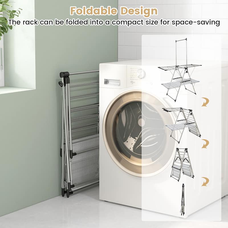 Gymax 2-Tier Folding Clothes Drying Rack Laundry Drying Rack Laundry