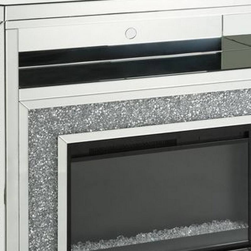 Electric Fireplace with Mirror Panel Framing and Faux Diamonds, Silver