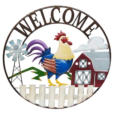 Large Round Rooster and Farm Welcome Decor