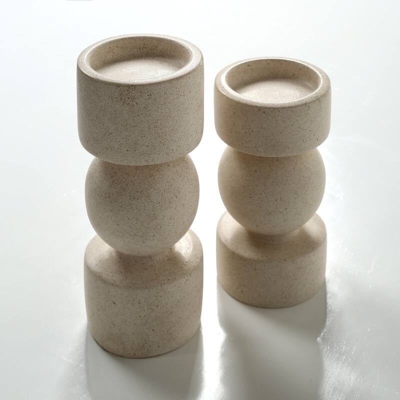 Bosa Travertine Candle Holders Set of Two 7.8"/10" H