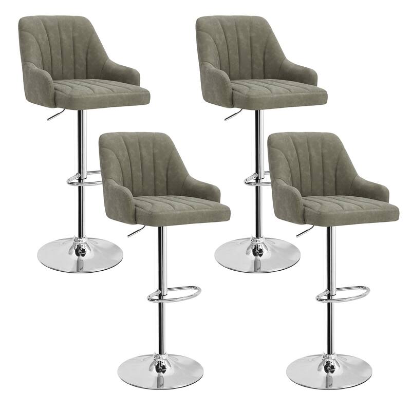 Adjustable Armless Swivel PU Leather Bar Stools Chrome Air Lift Counter Height Stools Set of 4 for Living Room Kitchen Bar - Grey