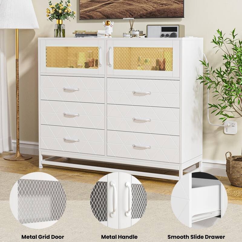 6 Drawer Dresser with Cabinet and TV Stand, Modern Wood Storage Organizer for Bedroom