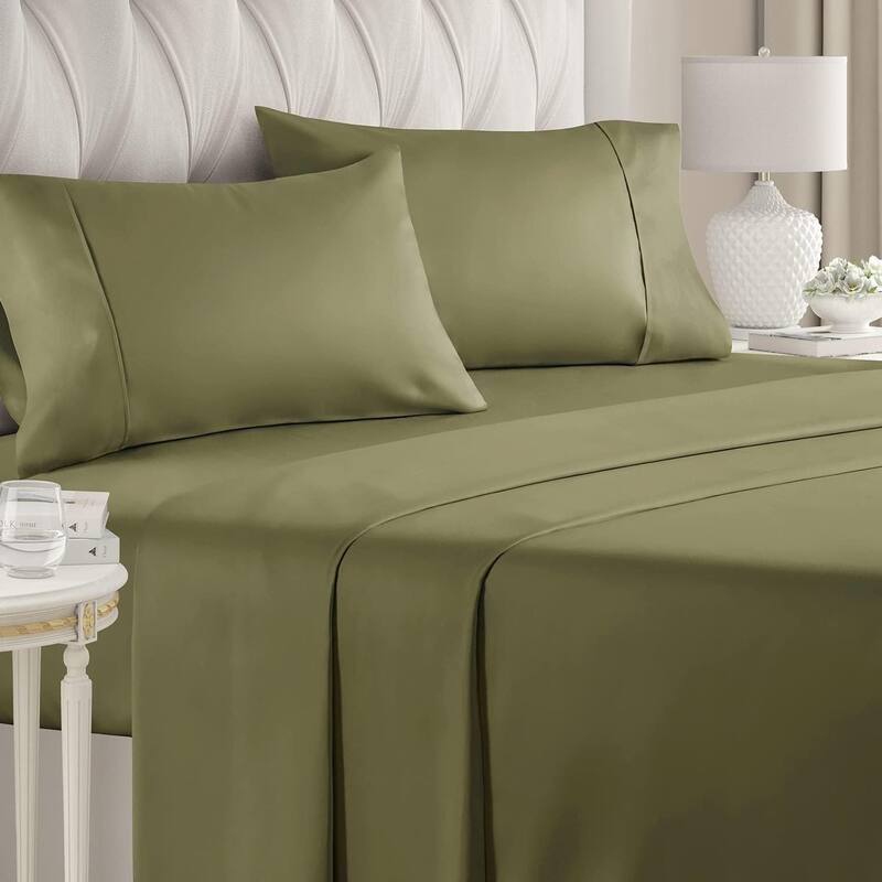 CGK Linens 400 Thread Count Deep Pocket Cotton 4 Piece Bed Sheet Set - Queen - Sage Green