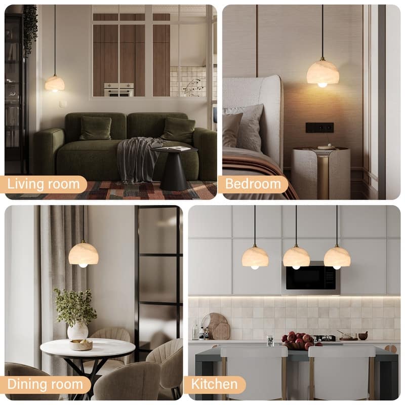 Alabaster Pendant Light for 7.9" Spanish Marble Shade Hanging Light Fixture