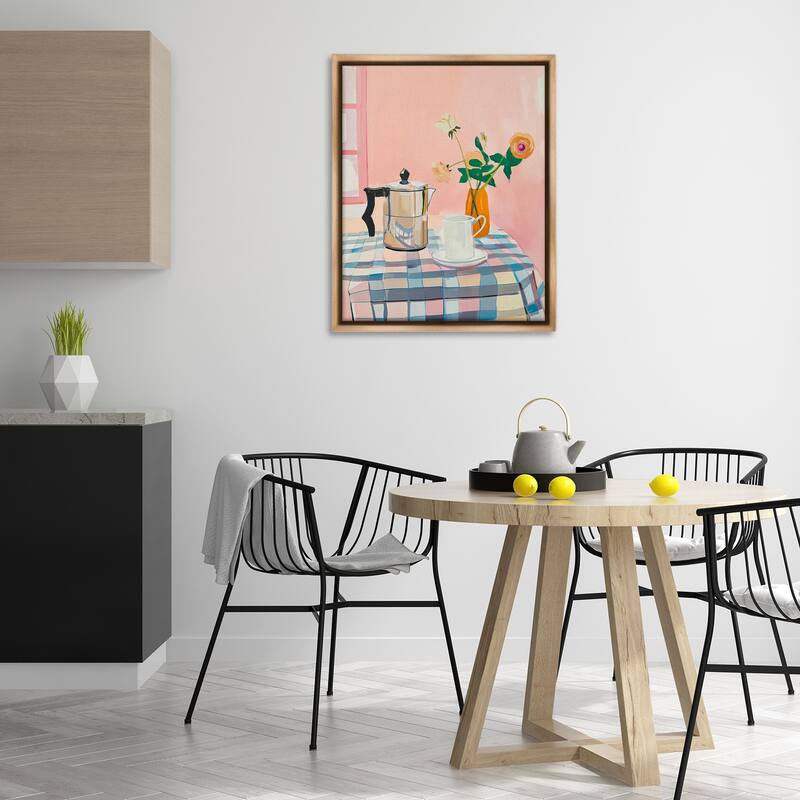 Stupell Pink Retro Kitchen Table Framed Floater Canvas Wall Art Design By Arlington Prints