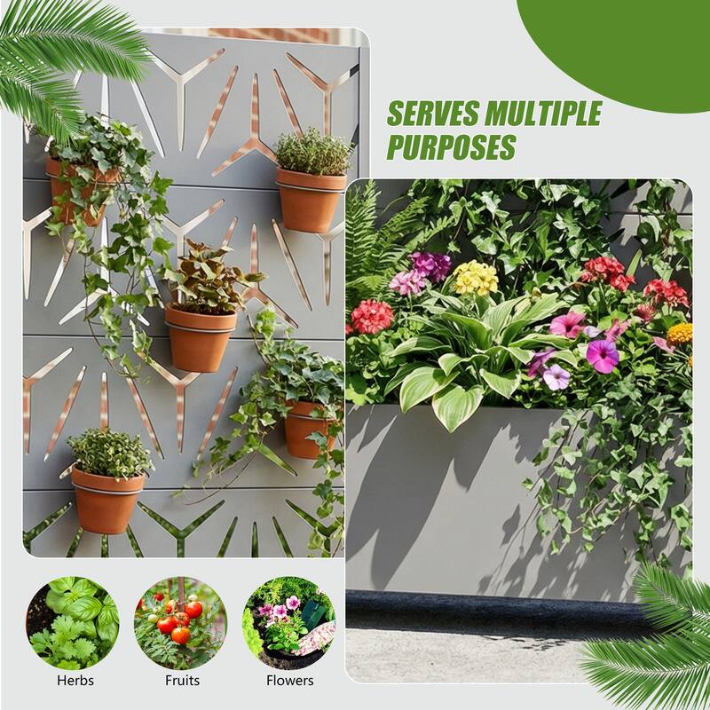 Metal Galvanized Planter Box with Trellis Privacy Screen Lockable Wheels