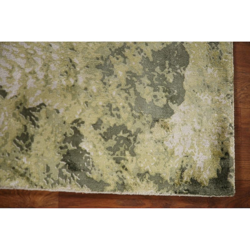 All-Over Green Abstract Modern Area Rug Hand-knotted Wool Carpet - 4'8"x 6'6"