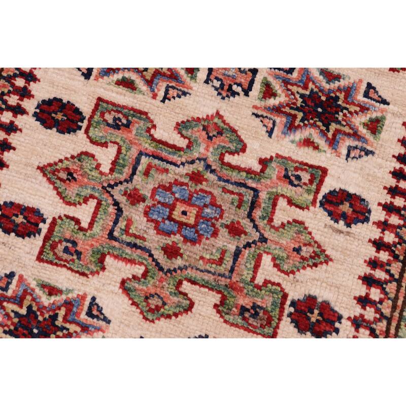Rustic Super Kazak Solomon Beige/Red Hand Knotted Wool Rug - 2'0'' x 2'11''