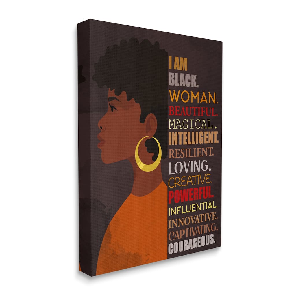 Stupell African American Woman I Am Inspirational Phrases Canvas Wall Art - Brown