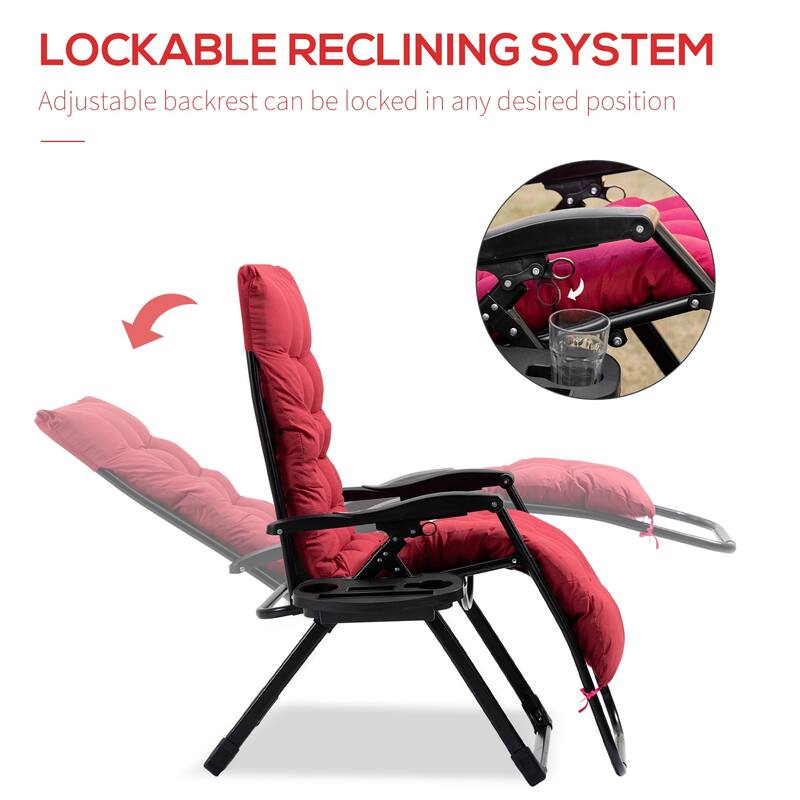 Outsunny Padded Zero Gravity Chairs, Folding Recliner Chair, Patio Lounger with Cup Holder, Adjustable Backrest