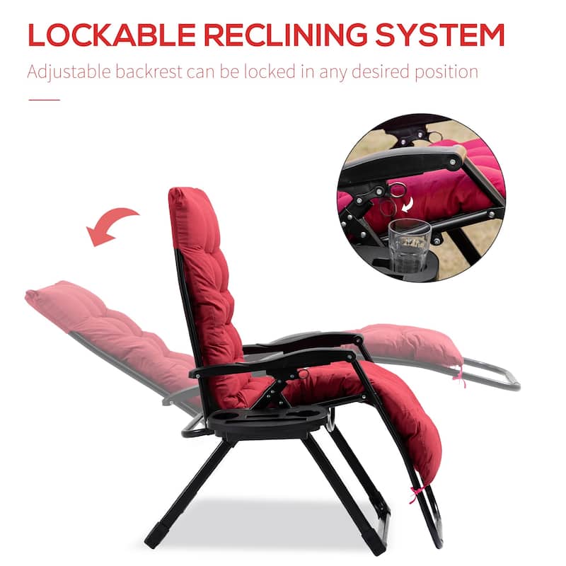 Zero Gravity Chair, Folding Reclining Lounge Chair with Padded Cushion, Side Tray for Patio, Camping, and Backyard