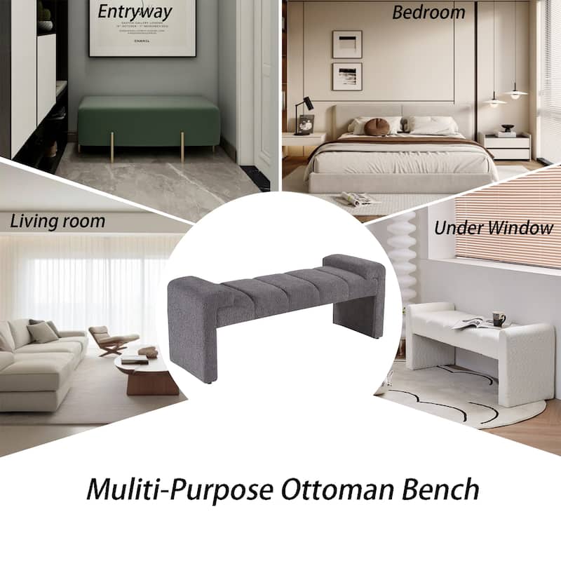 54" Boucle Bedroom Bench with Channel Tufted Modern Entryway Bench Window Bench End of Bed Bench