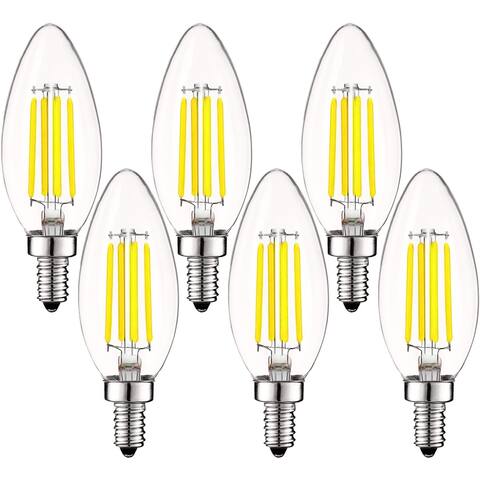 Luxrite 5W Vintage E12 LED Bulb 60W Equivalent, 550 Lumens, Dimmable Candelabra LED Bulbs, Clear Glass (6 Pack)