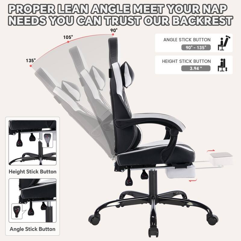 Adults with Footrest Swivel Video Game Chair