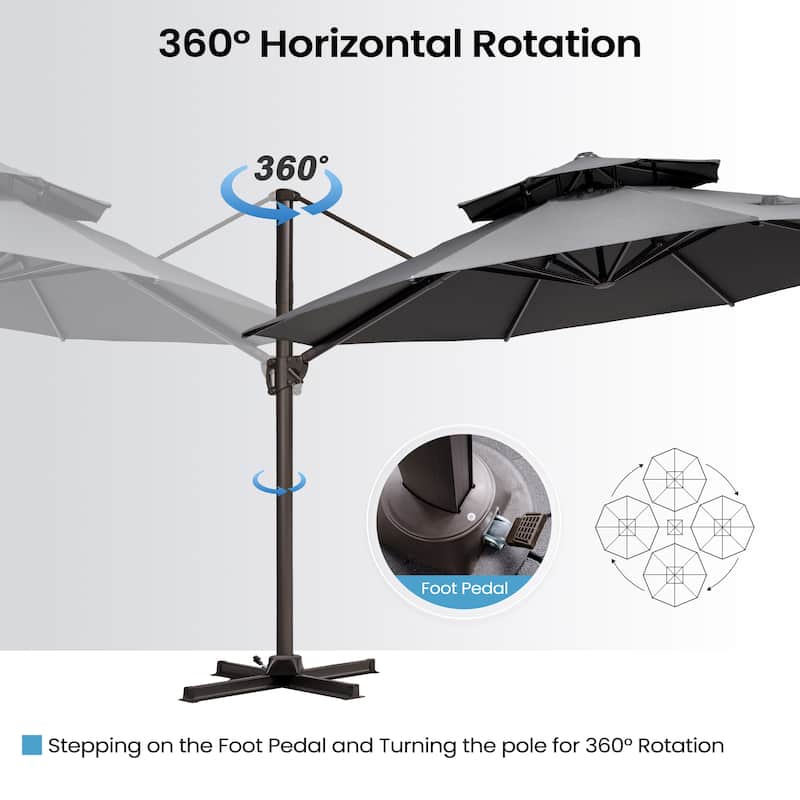11.5 ft Round Patio Cantilever Offset Umbrella with 360-degree Rotation