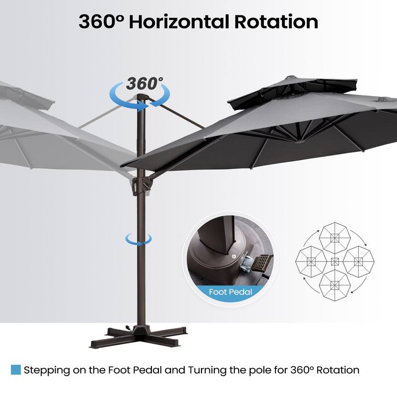 Crestlive Outdoor Luxury 11.5 Ft Patio Cantilever Umbrella with Tilting & Rotating Shading Area