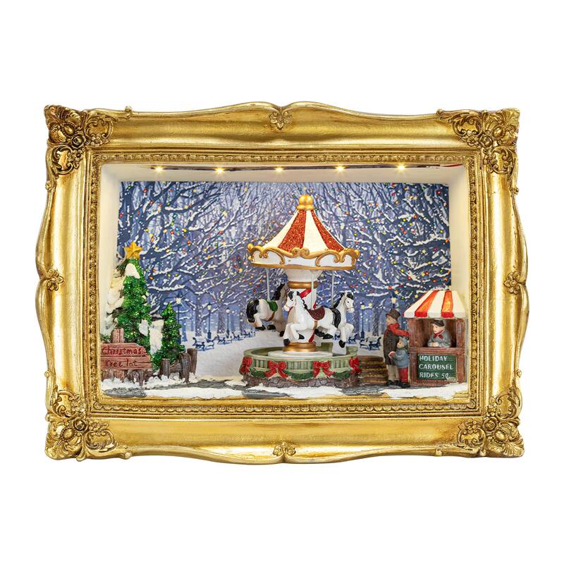 90th Anniversary Collection - Animated & Musical Gold Frame Carousel Shadow Box