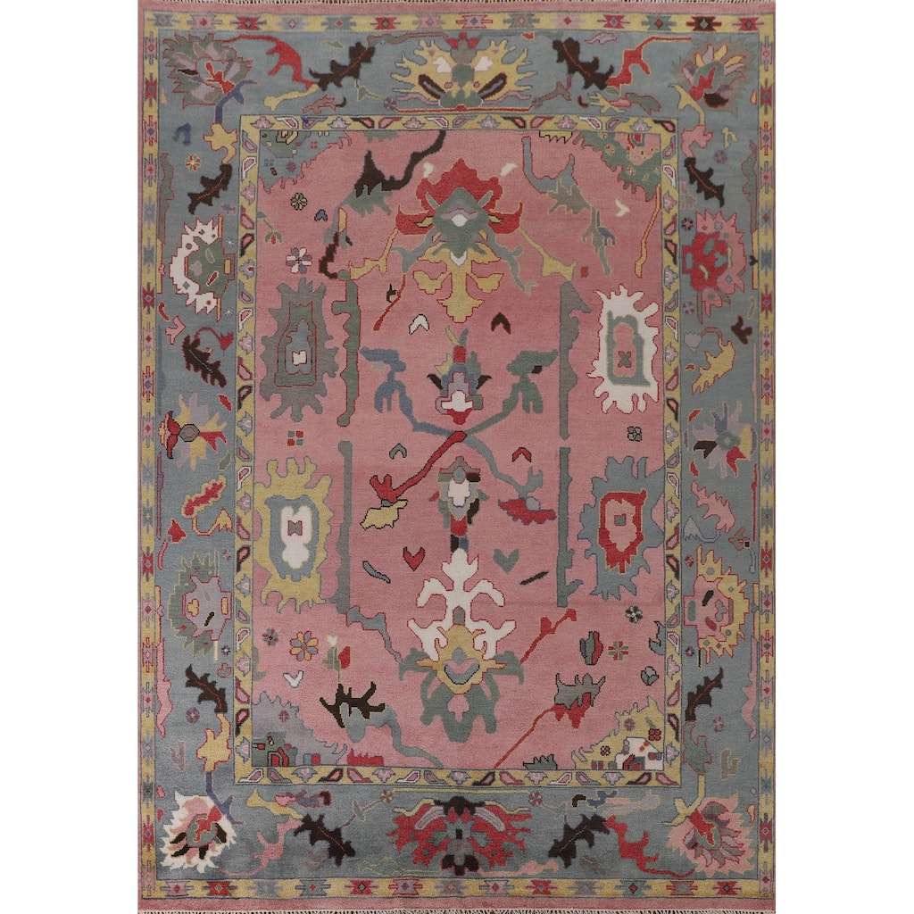 Pink Oushak Indian Area Rug Handmade Wool Carpet - 9'0"x 11'10"