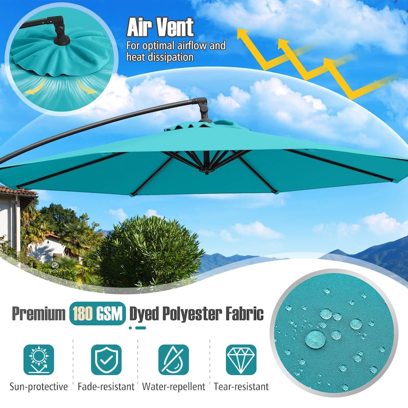 Costway 10 FT Offset Hanging Umbrella with Base Patio Cantilever